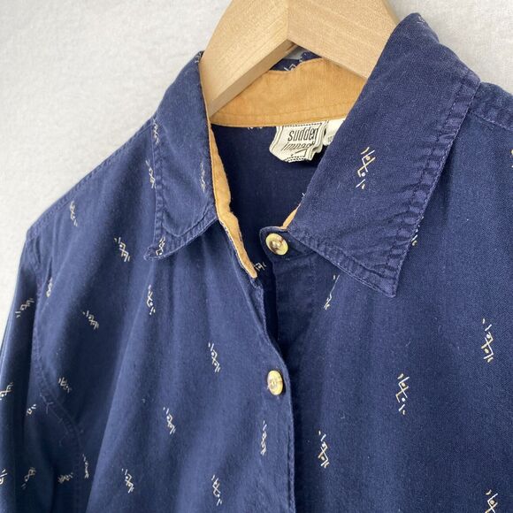 SUDDEN IMPACT Shirt Womens M Southwestern Button Front Cotton Blue Vintage - Picture 2 of 14